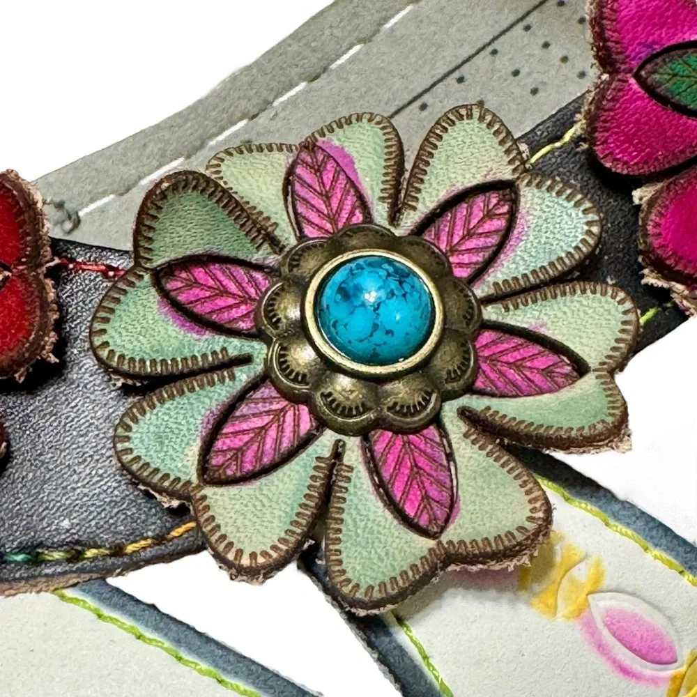 L'ARTISTE Nadira Genuine Leather Floral Embellished Strappy Comfortable Sandal - Picture 7 of 13